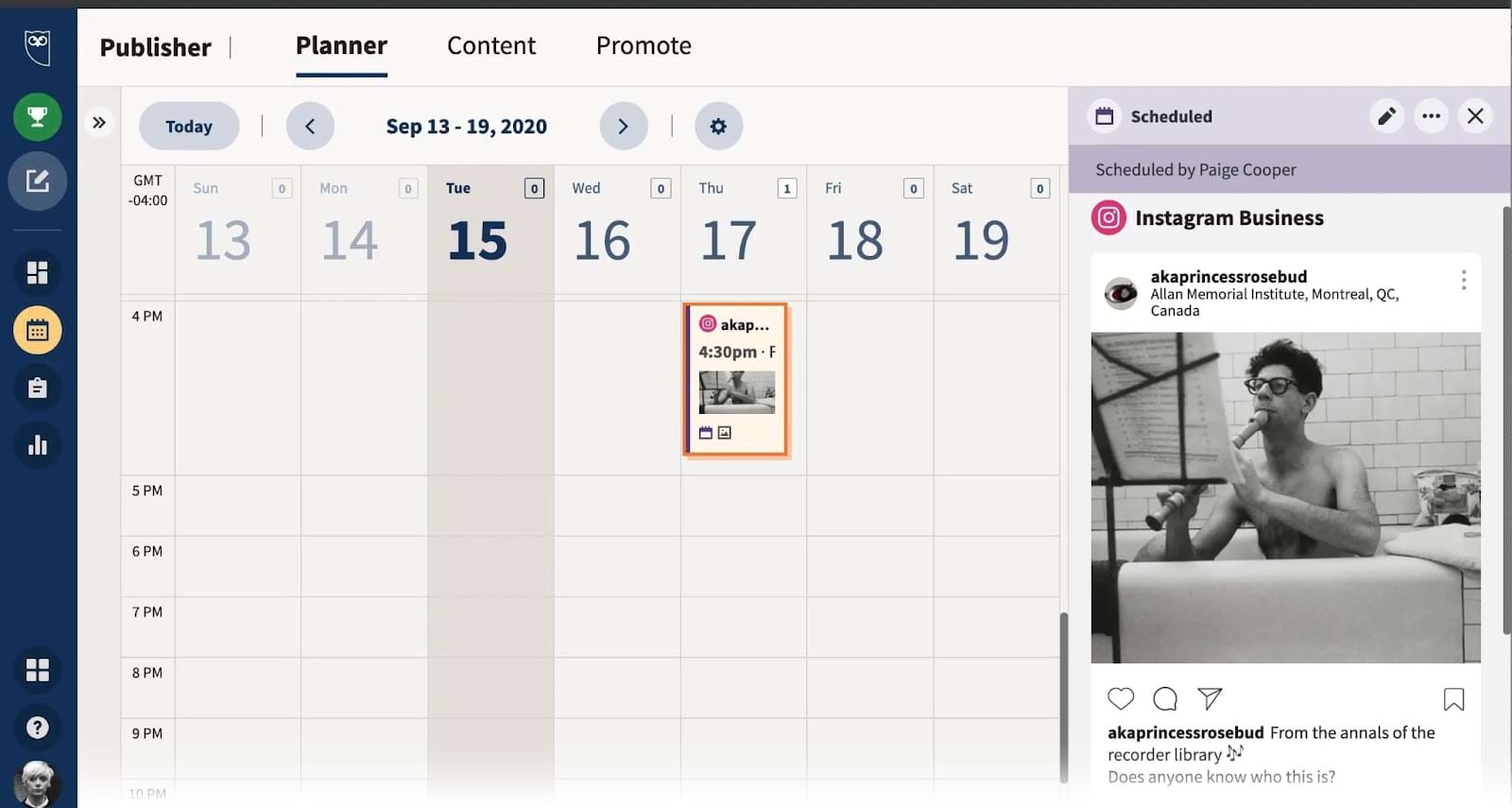 The social media calendar board in Hootsuite