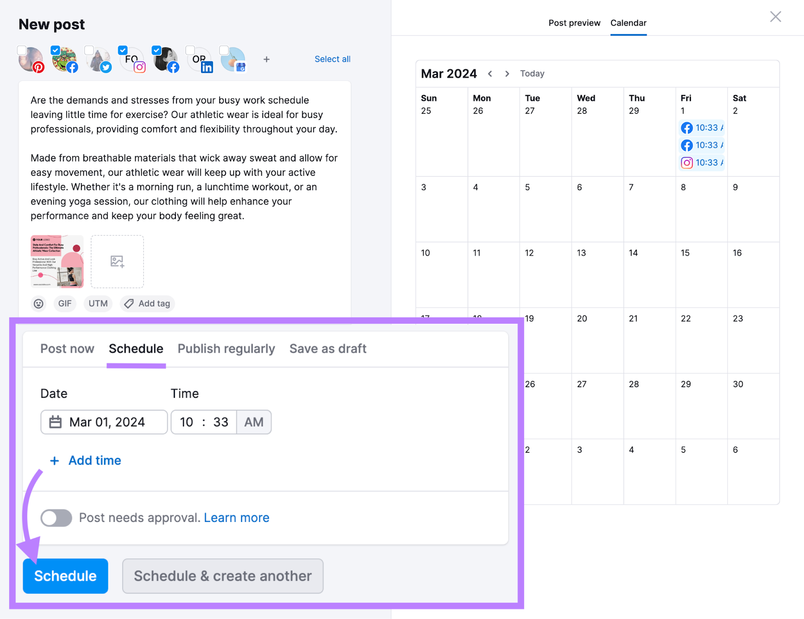 Schedule your post in Social Poster tool