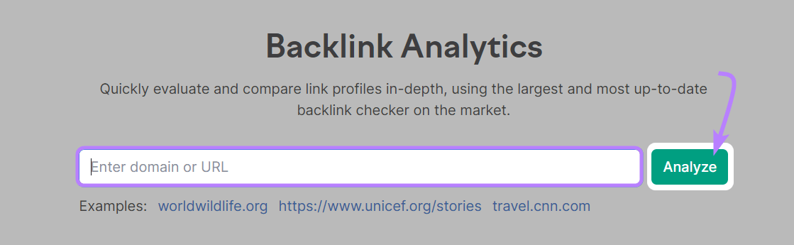 Backlink Analytics tool search bar