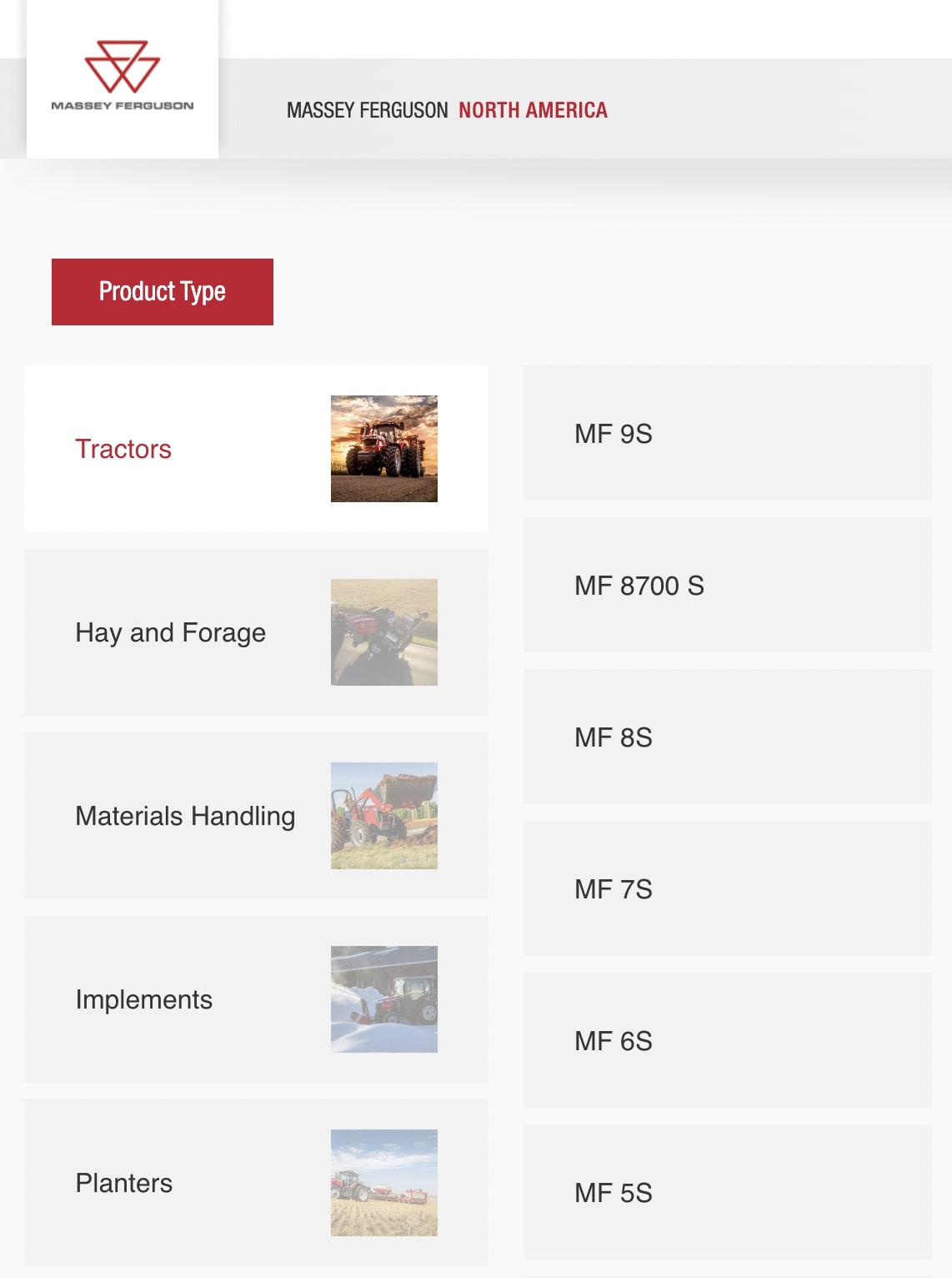 Massey Ferguson product type categorization