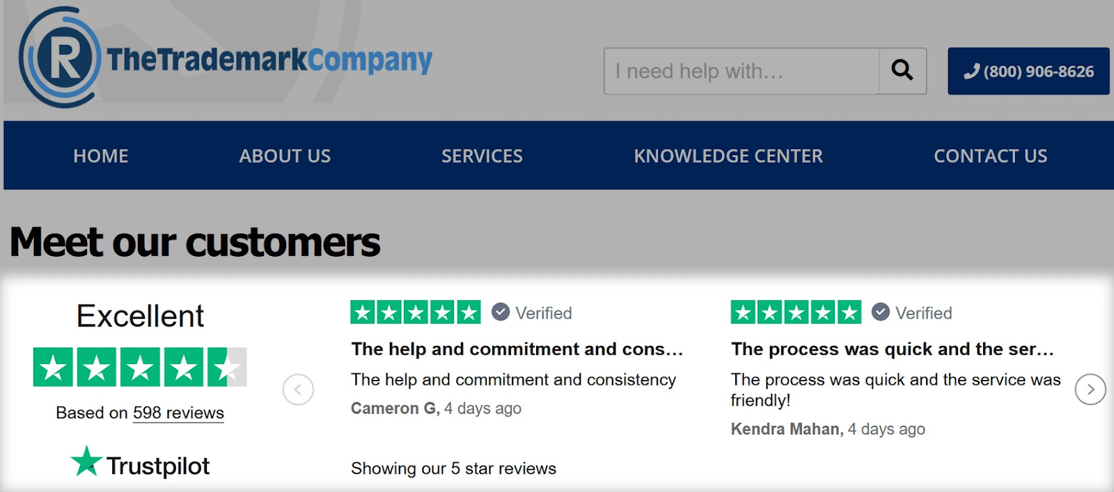 A website includes Trustpilot widget that shows the business's overall rating and a few individual reviews.