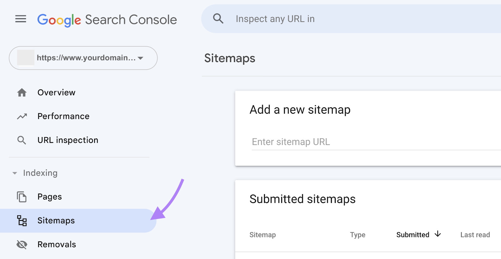 choose Sitemaps under Indexing