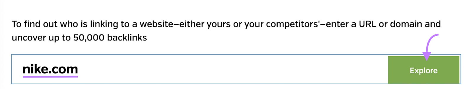 entering "nike.com" domain in Backlink Explorer