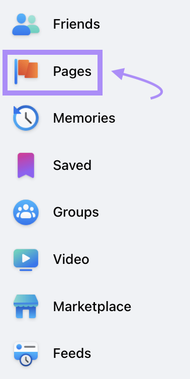 "Pages" selected from the Facebook sidebar