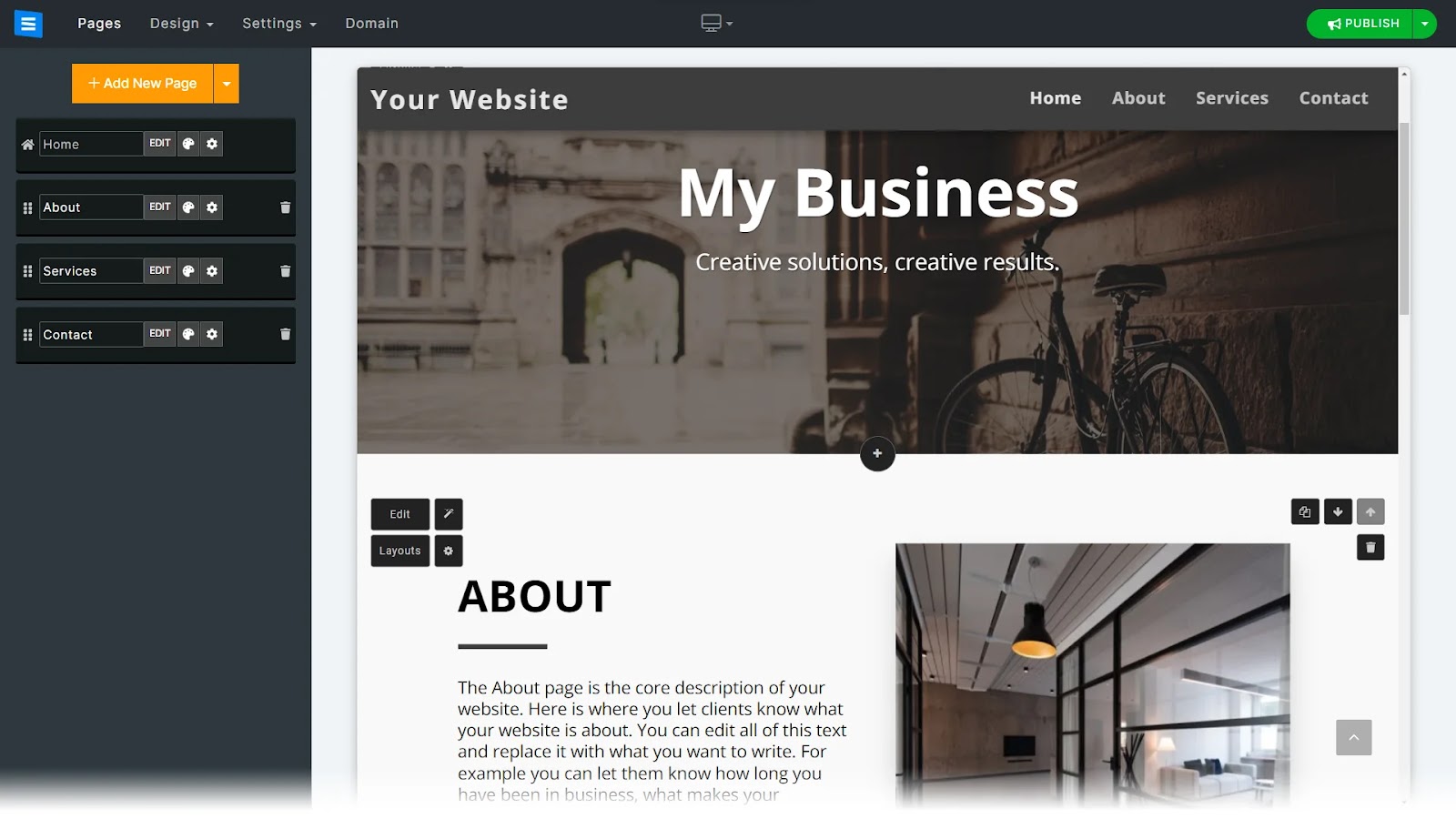 Site123 website builder interface