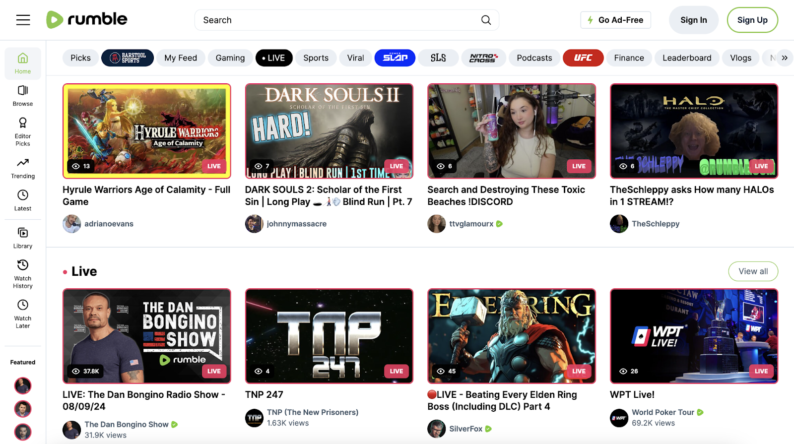 video platform has videos for sports, gaming, podcasts, and more