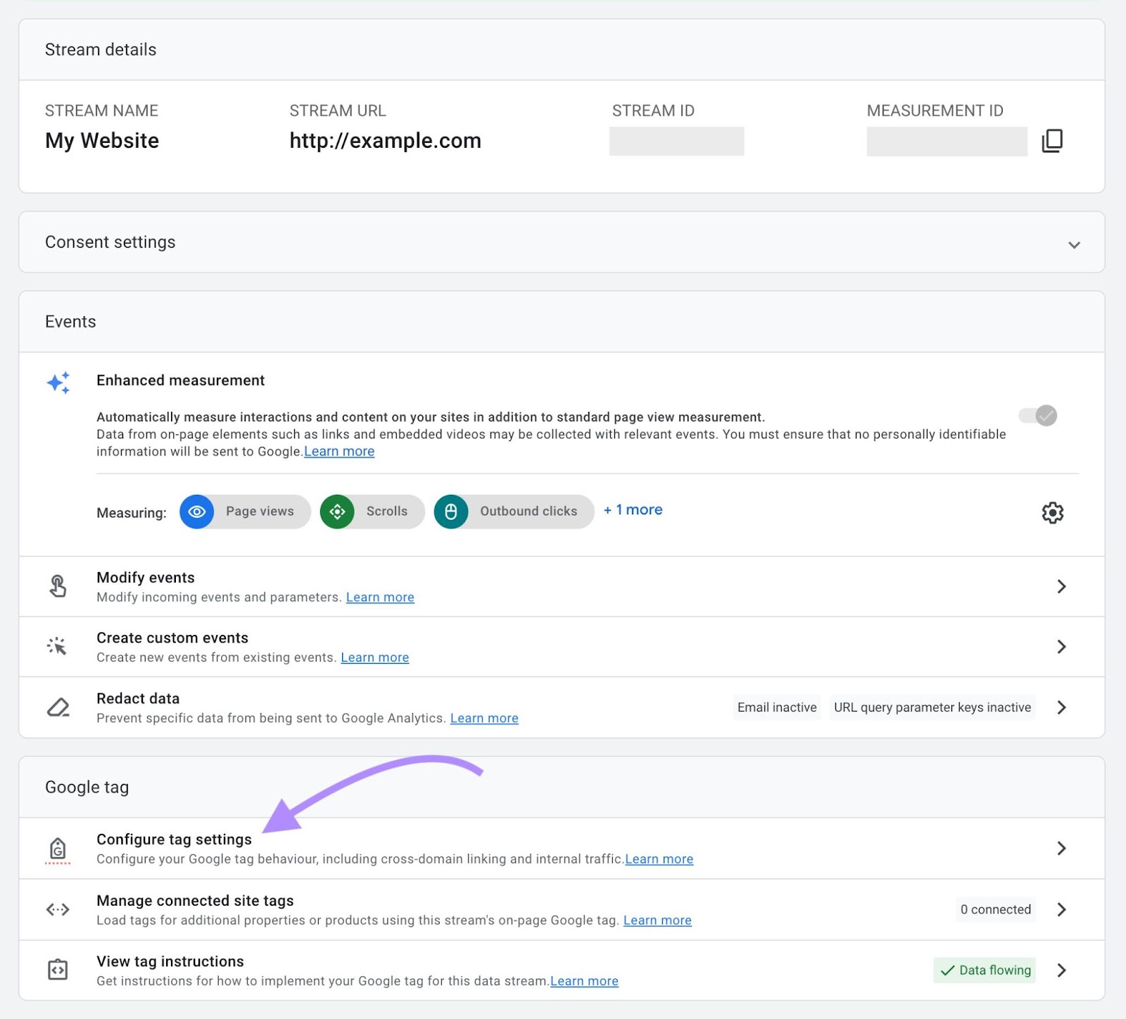 “Configure tag settings" option selected in Admin