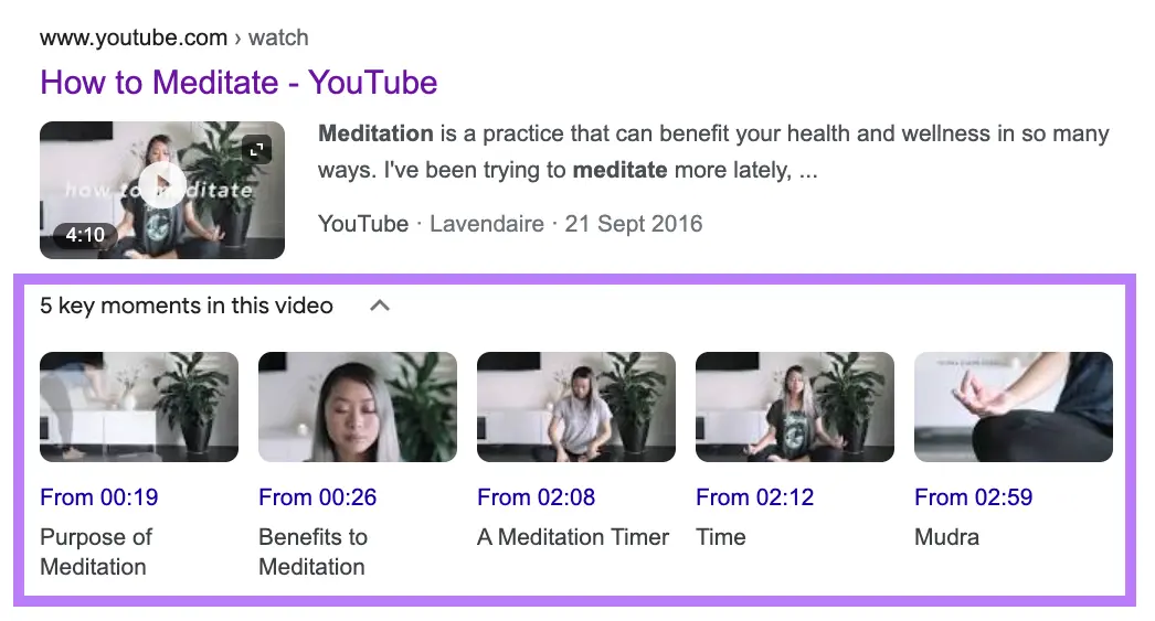 YouTube's video result that uses Clip properties on Google SERP