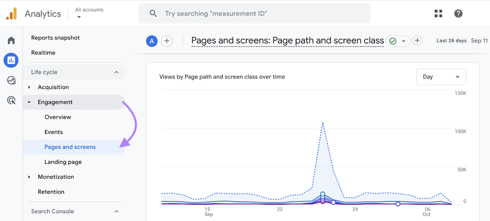 navigate to pages and screens report