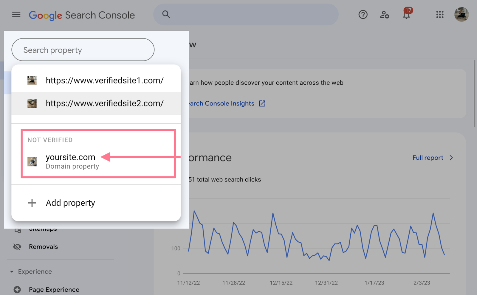 choosing your website from the properties list