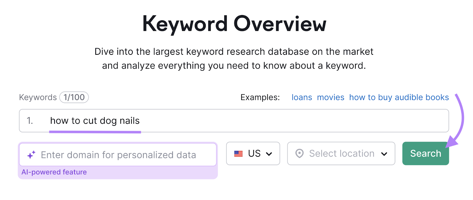 search for "how to cut dog nails" in Keyword Overview tool