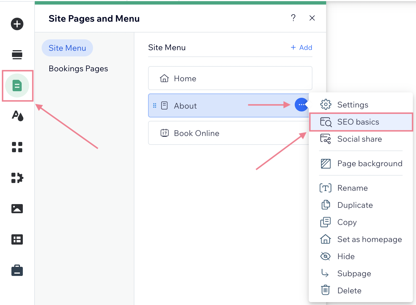 Navigating to "SEO basics" for Wix's page