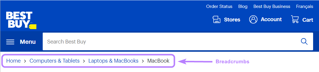An example of breadcrumbs from BestBuy's site