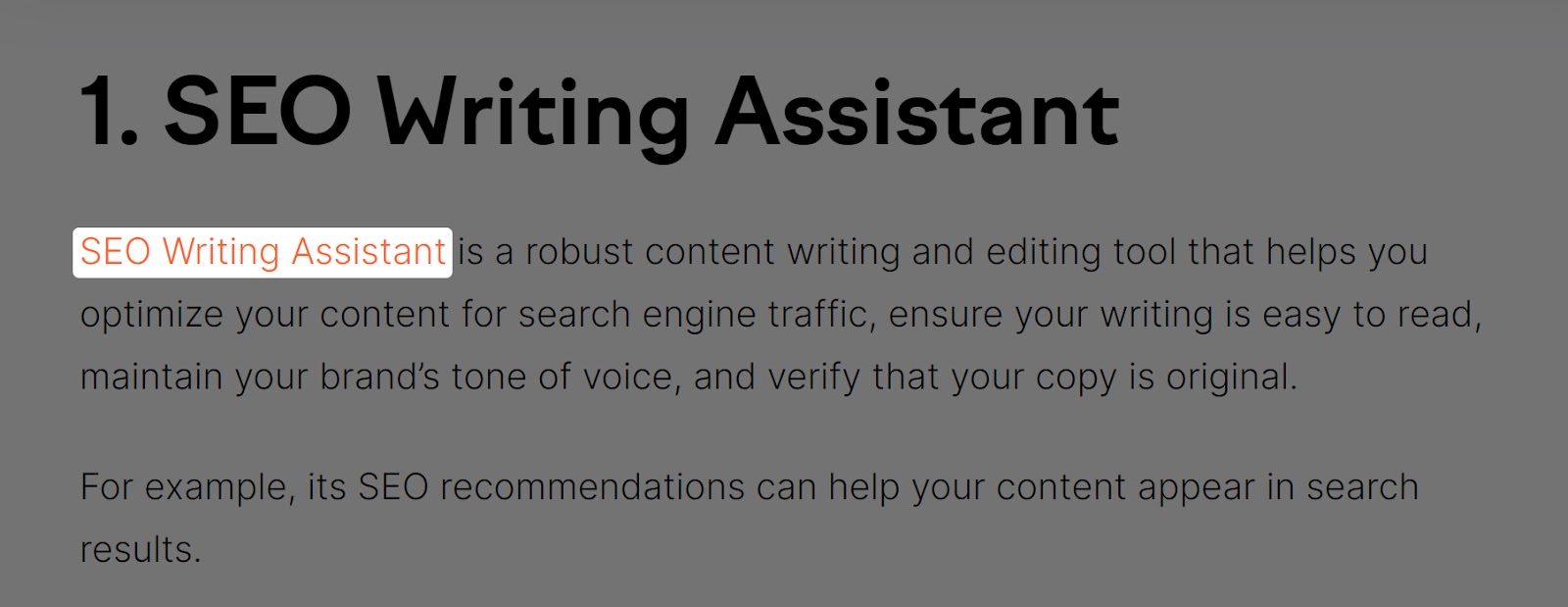 SEO Writing Assistant tool link in Semrush blog