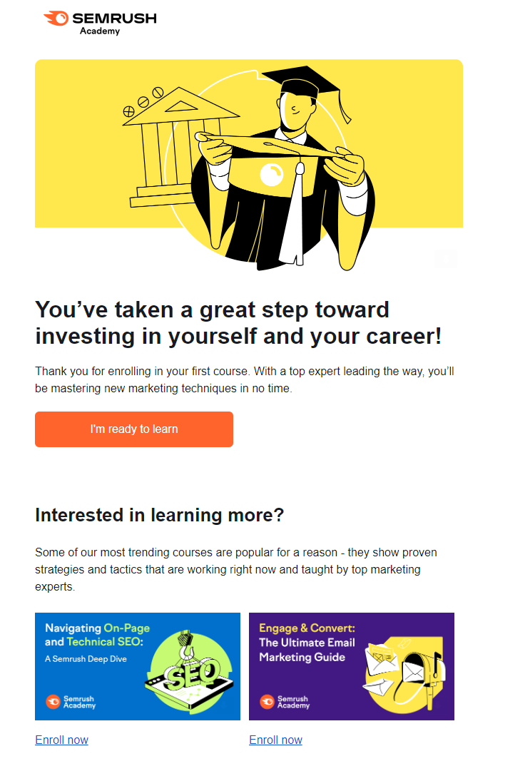 An example of email from Semrush Academy