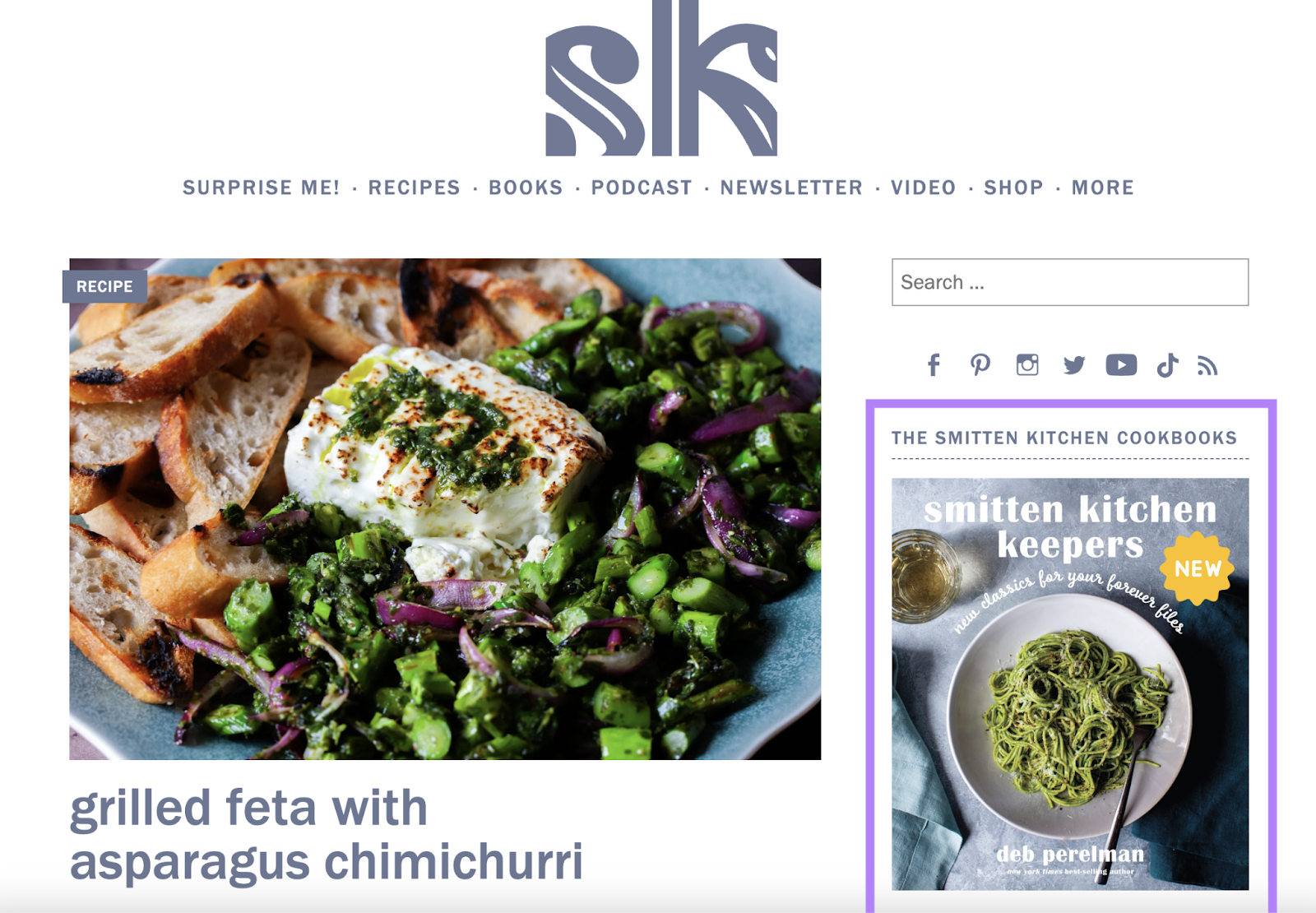 cookbook highlighted in blog sidebar