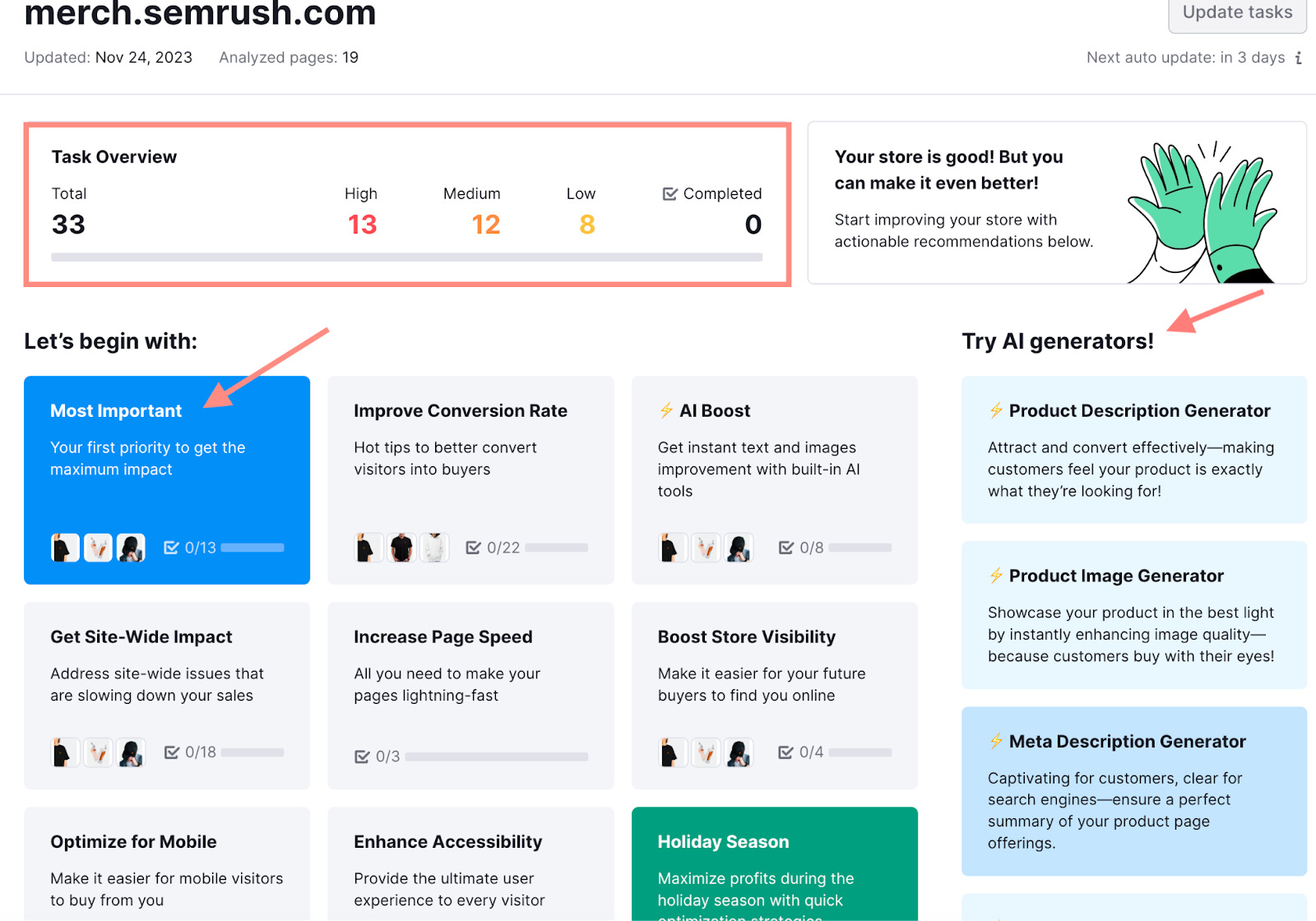 Semrush's Ecommerce Booster tool