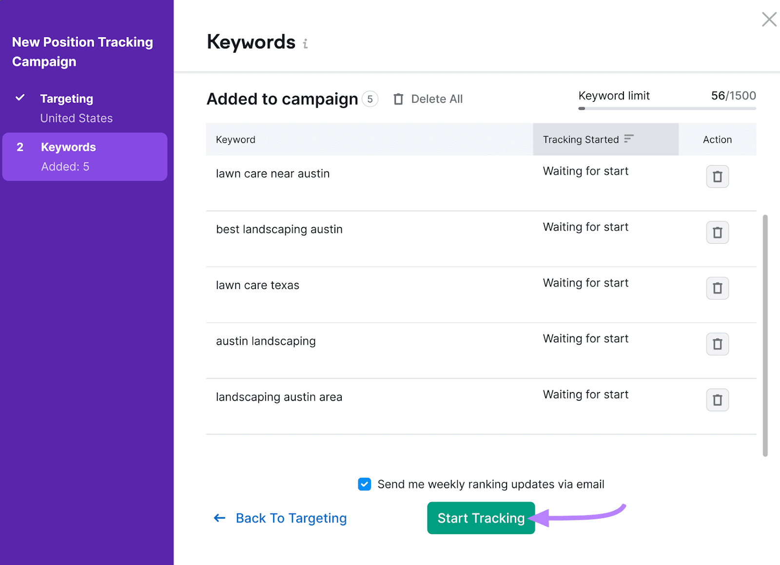 "Start Tracking" button in Position Tracking tool setting