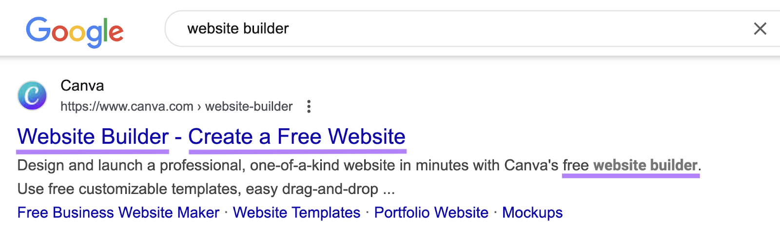 SERP listing has keywords highlighted.