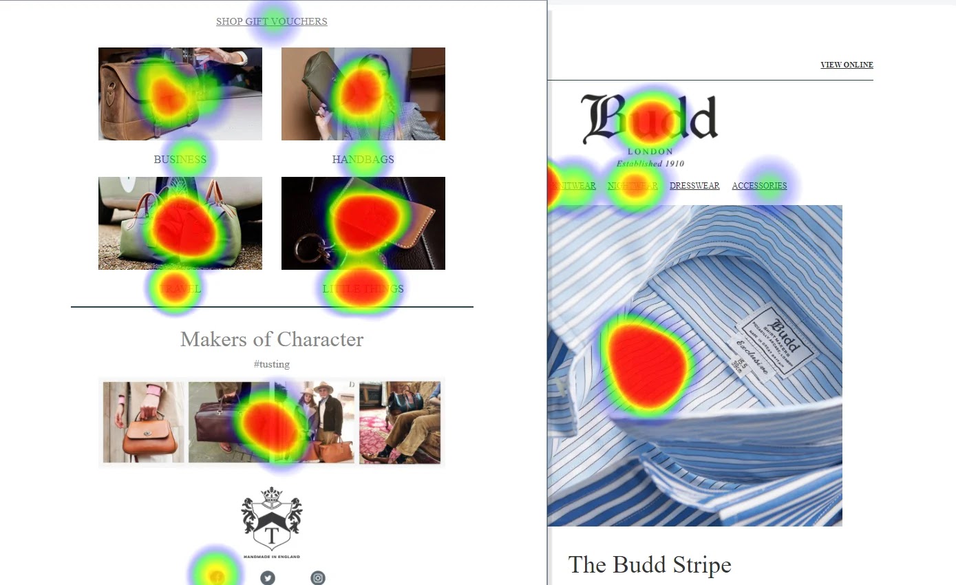 An email heatmap from Mailchimp