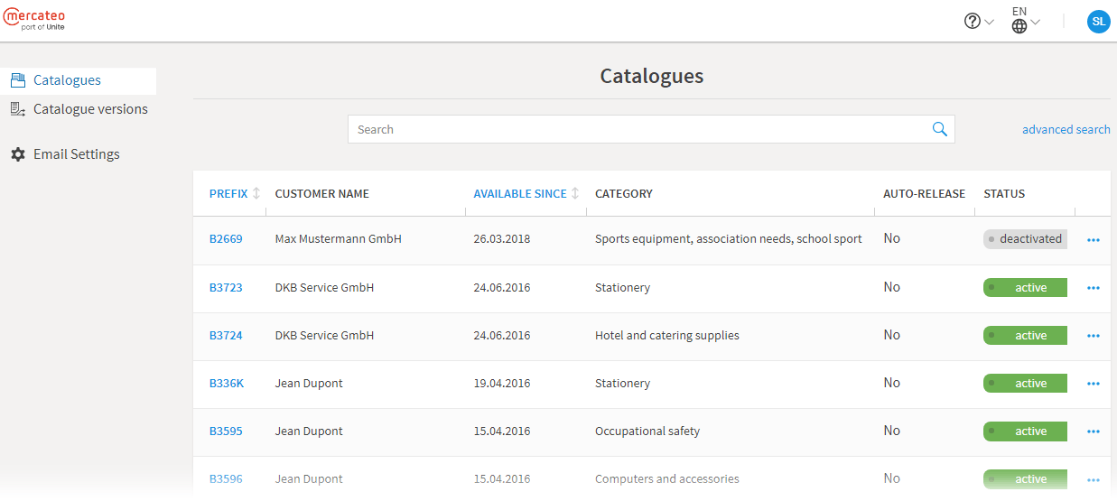 Mercateo catalogues page