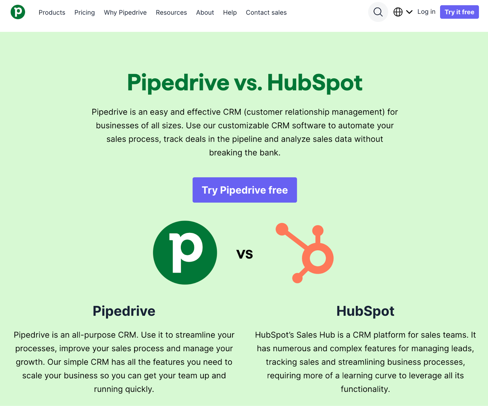 saas blog compares pipedrive and hubspot for seo