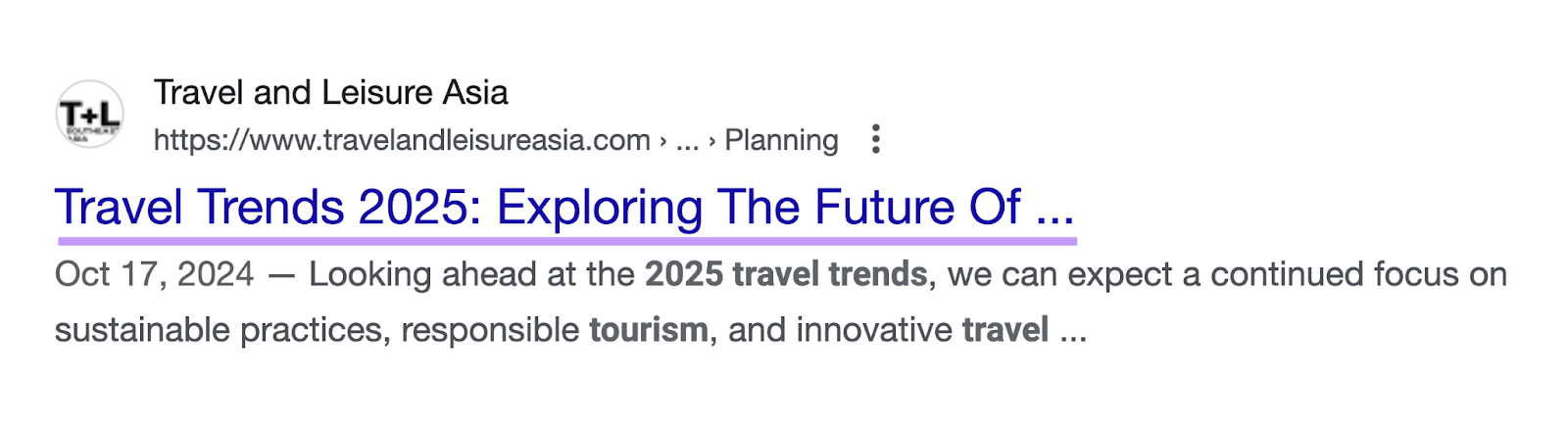 The truncated title tag reads, "Travel trends 2025: Exploring the future of..."