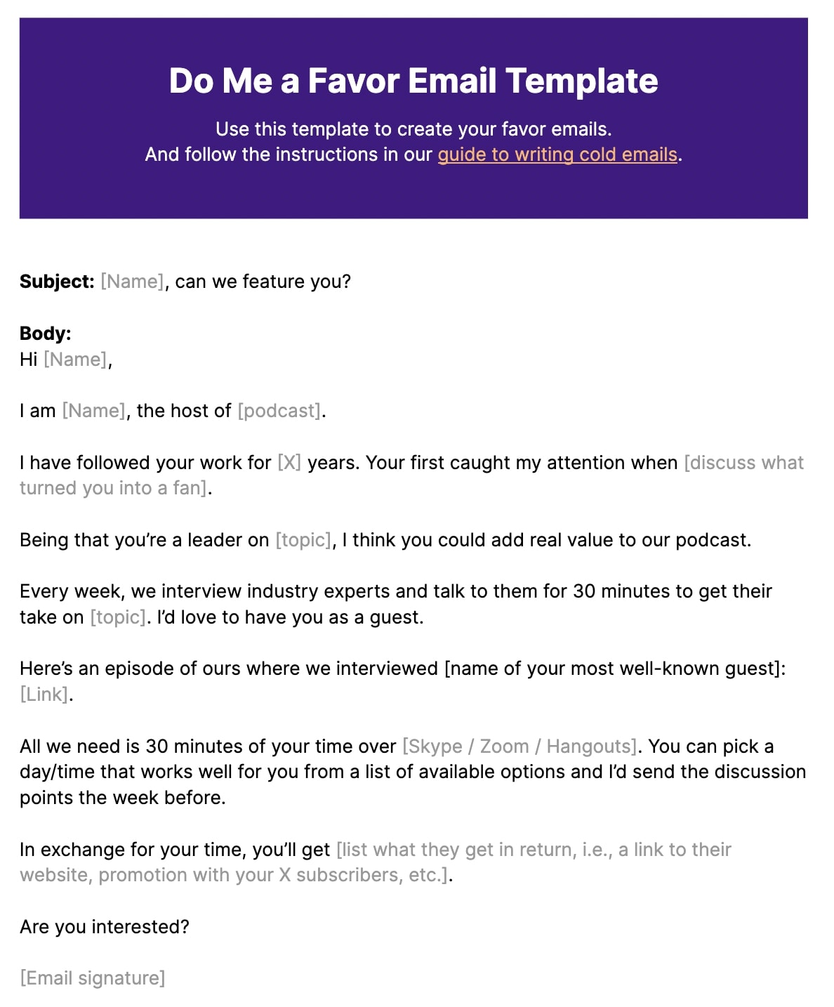 Do Me a Favor Email Template