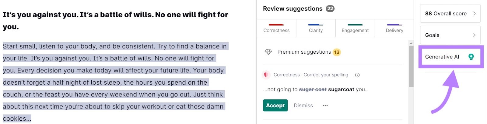 "Generative AI" on the right-hand side of Grammarly highlighted.