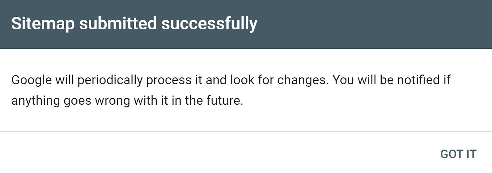 "Sitemap submitted successfully" message