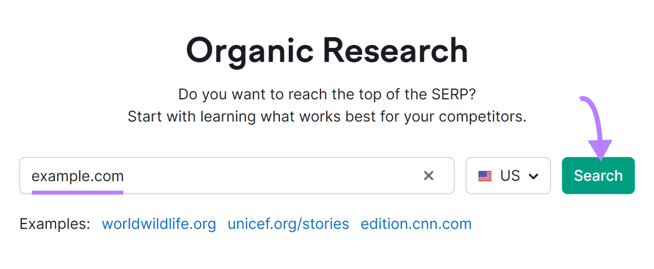 Organic Research tool search bar