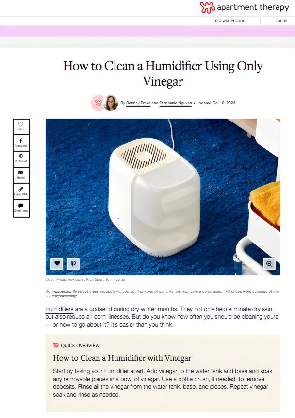 Apartment Therapy's blog post on how to clean a humidifier using only vinegar