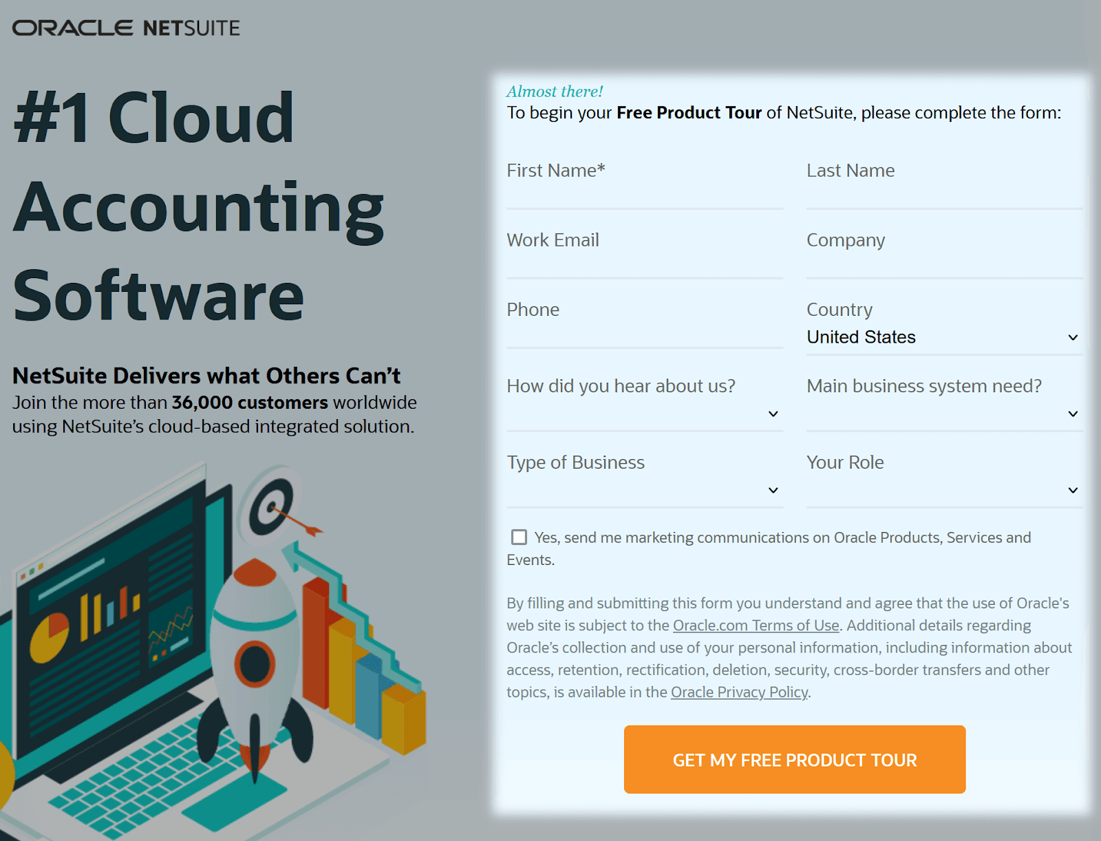 NetSuite’s lead generation form