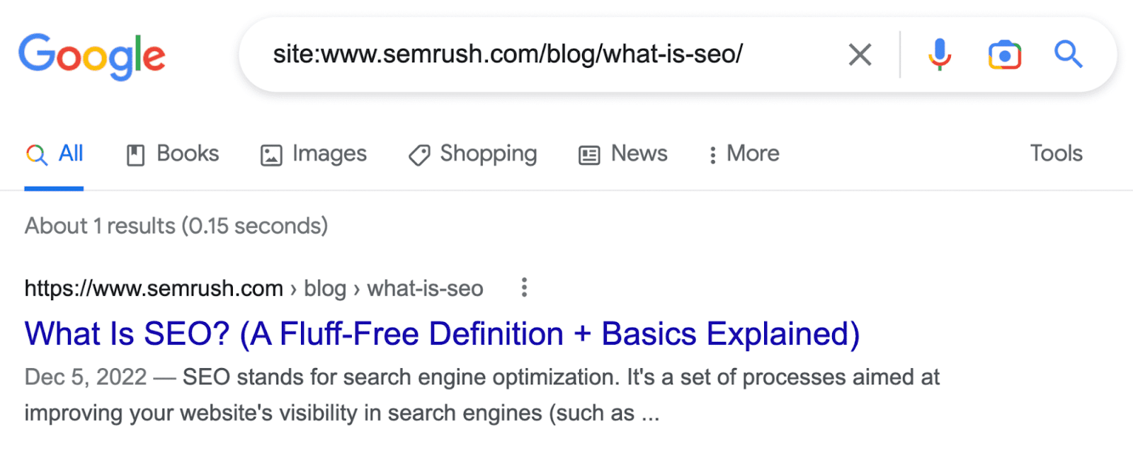 Google's result for “site:semrush.digitavision.com/blog/what-is-seo/”