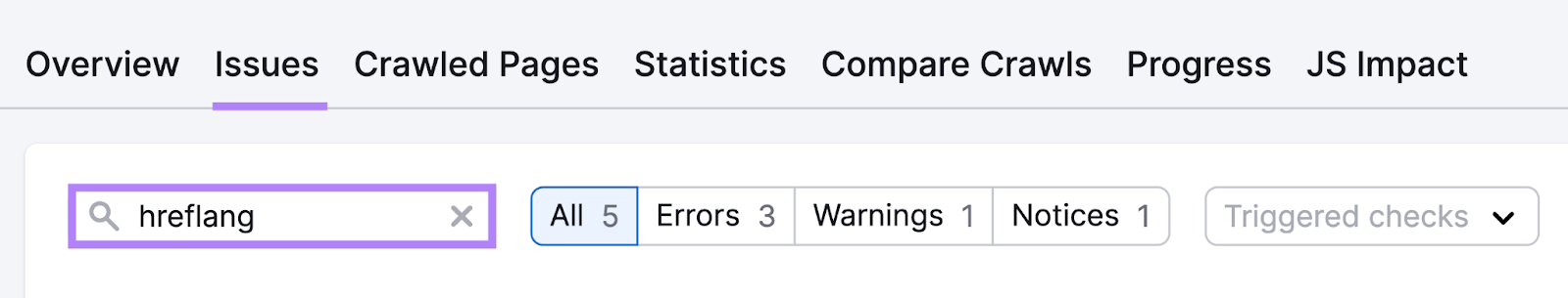“hreflang" entered in the search bar under "Issues" report