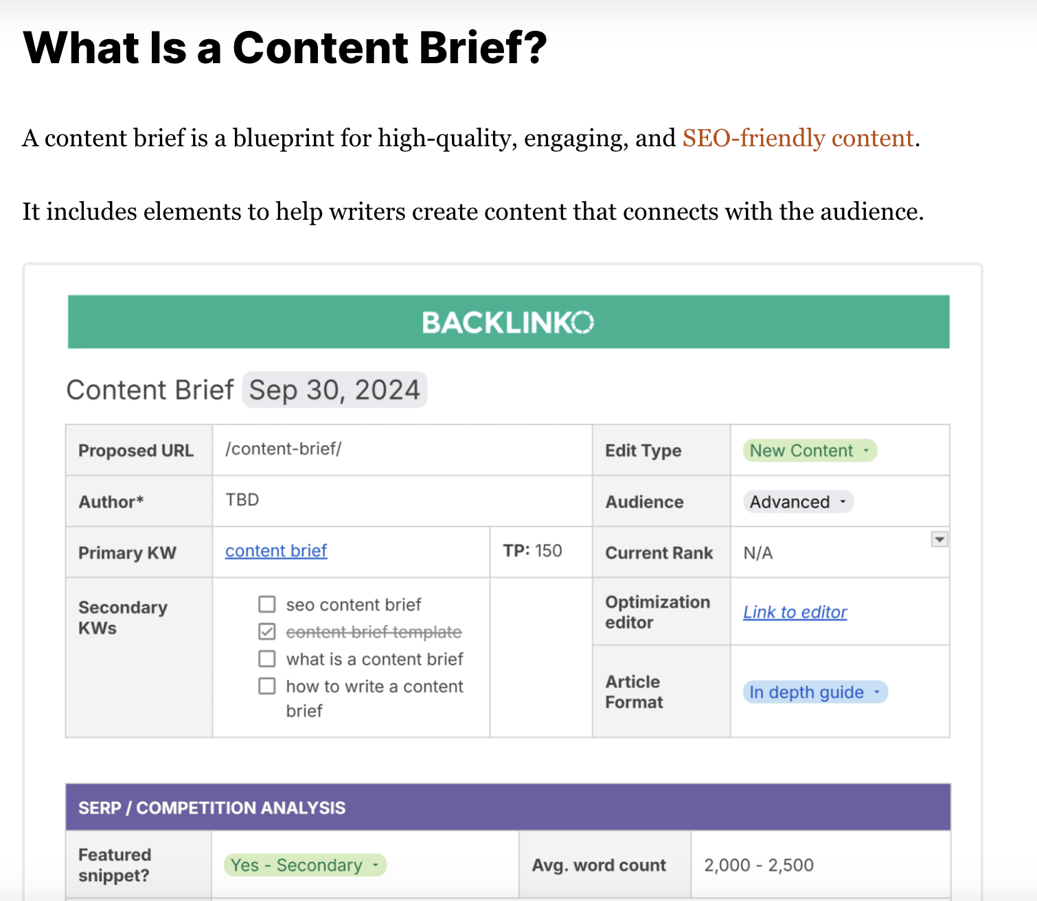 What is a content brief? Original piece example