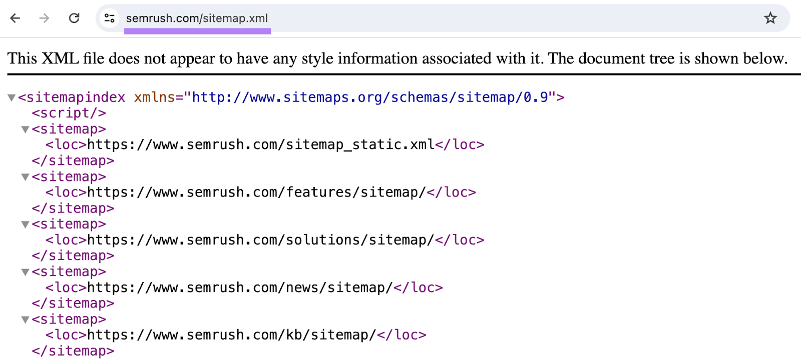 Semrush's XML sitemap