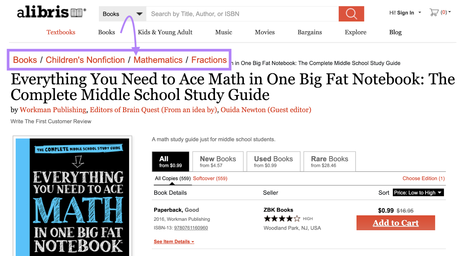 mathematics breadcrumb highlighted