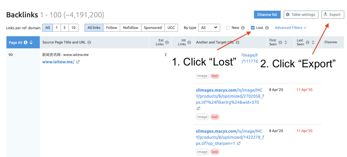 showing lost links in tool data