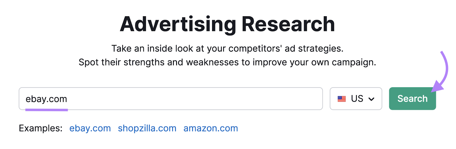 ebay.com entered into Advertising Research tool