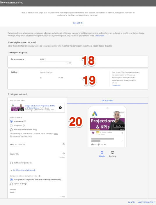 YouTube Video Ad Sequencing Campaign