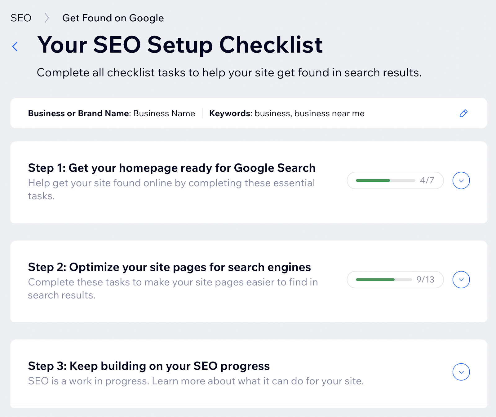 SEO Setup Checklist in Wix