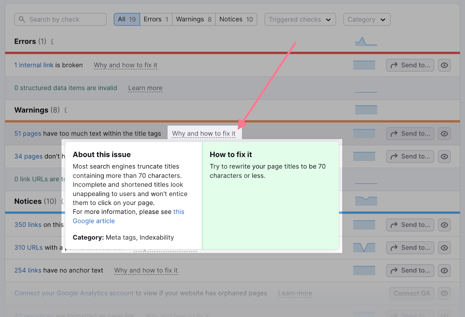 Why and how to fix it section in Site Audit tool