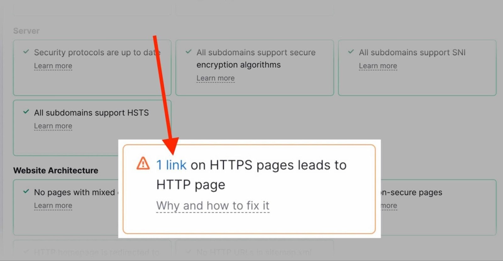 A link is found to lead to an HTTP page.