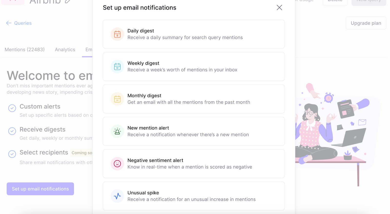 Email notification options in Brand Monitoring