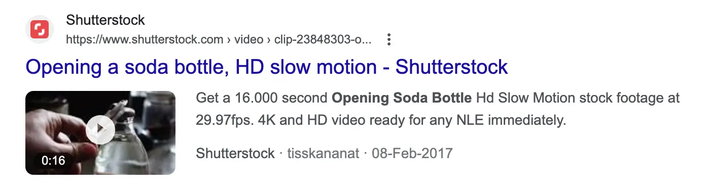 An example of video result on Google SERP from Shutterstock