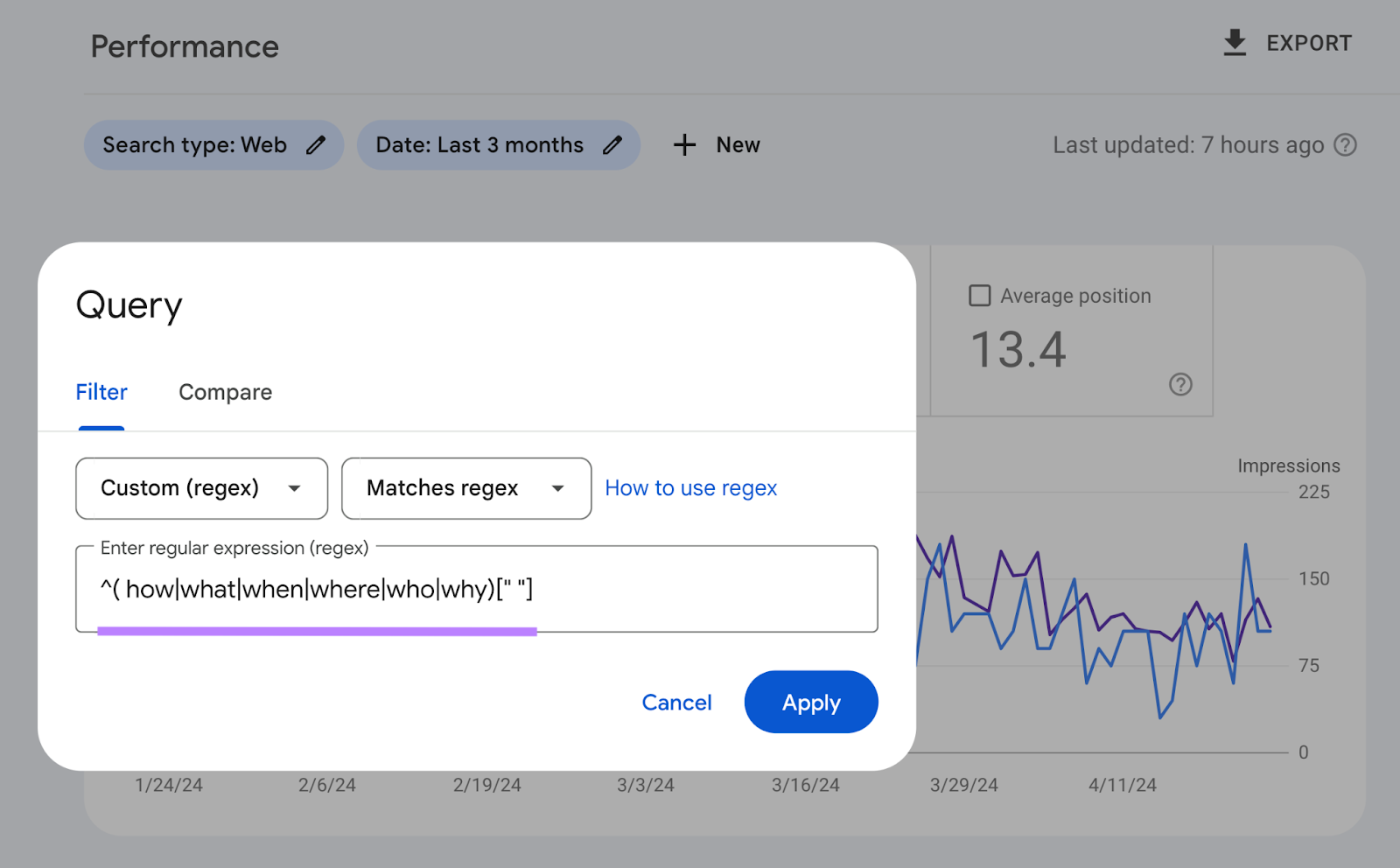 expression pasted into the "enter regular expression" field