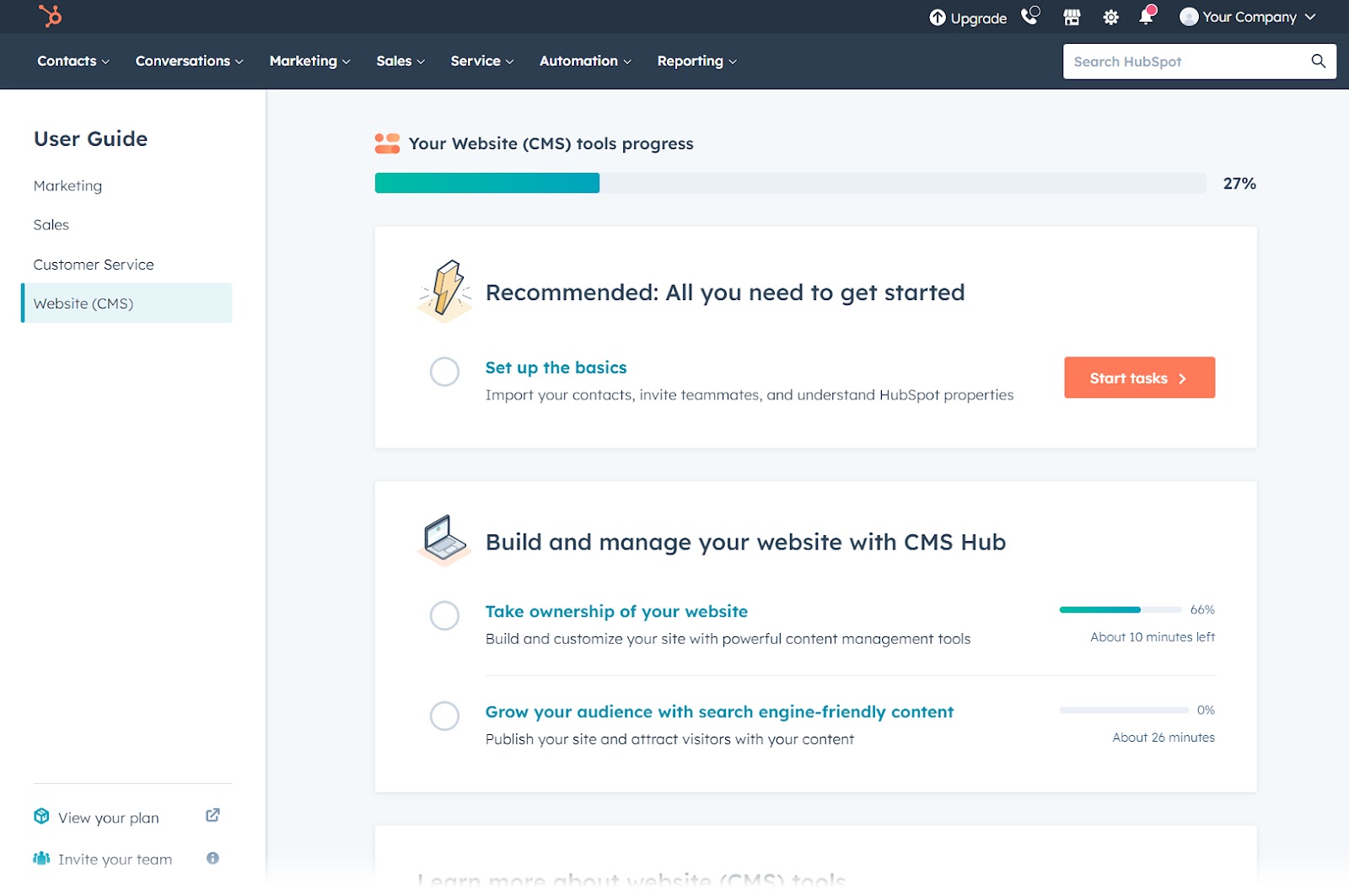 "Website (CMS)" dashboard in HubSpot