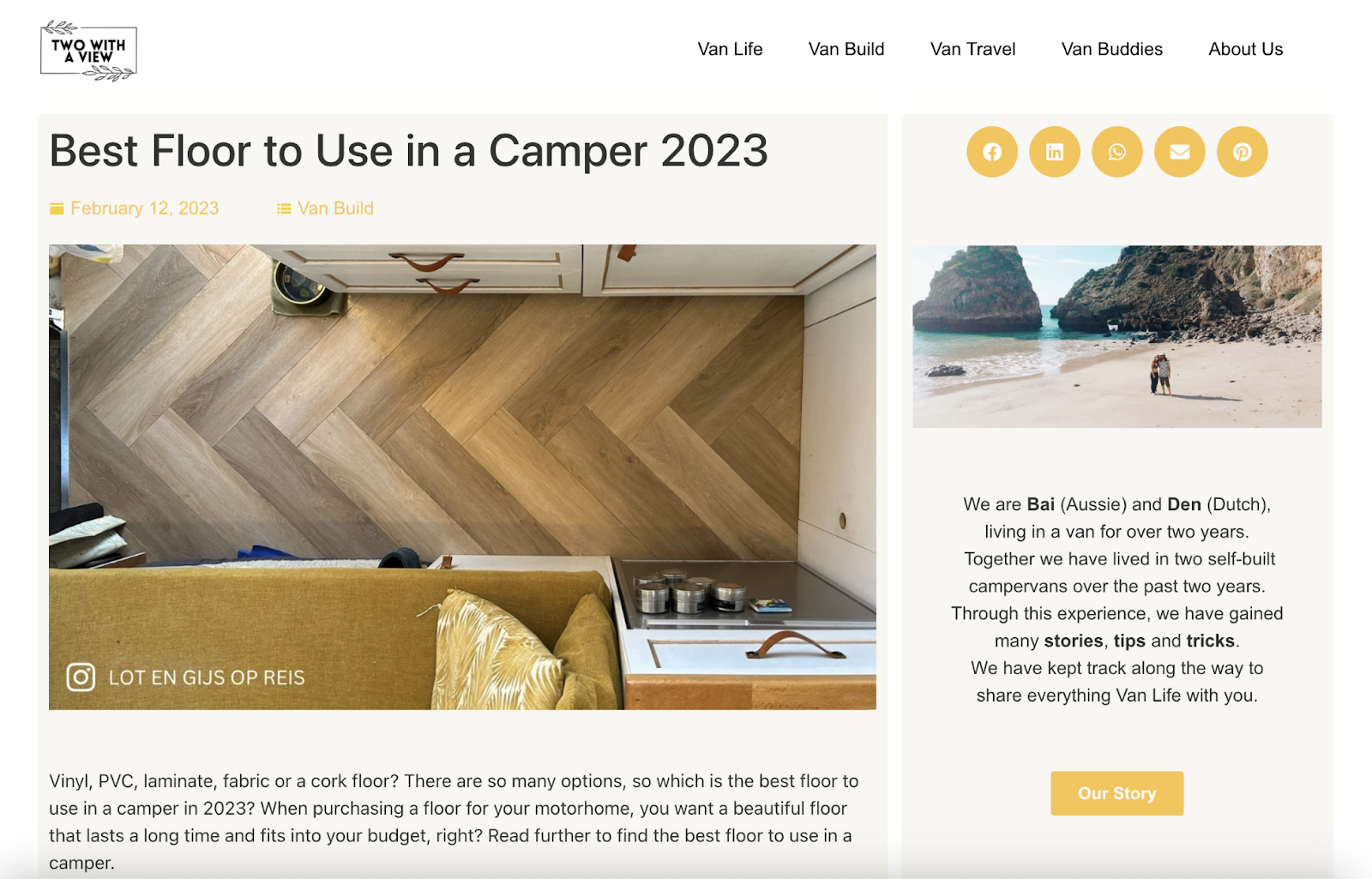 Van life blog niche has topics like best flooring to use in a camper