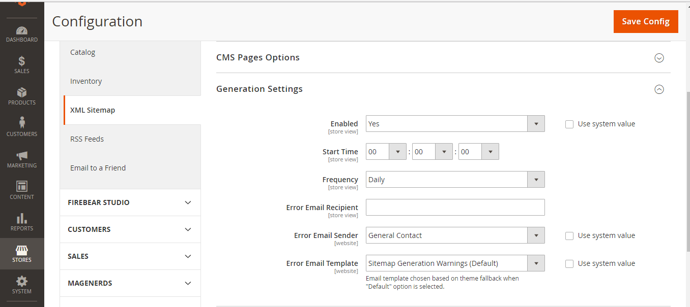 Sitemap.xml Generation Settings